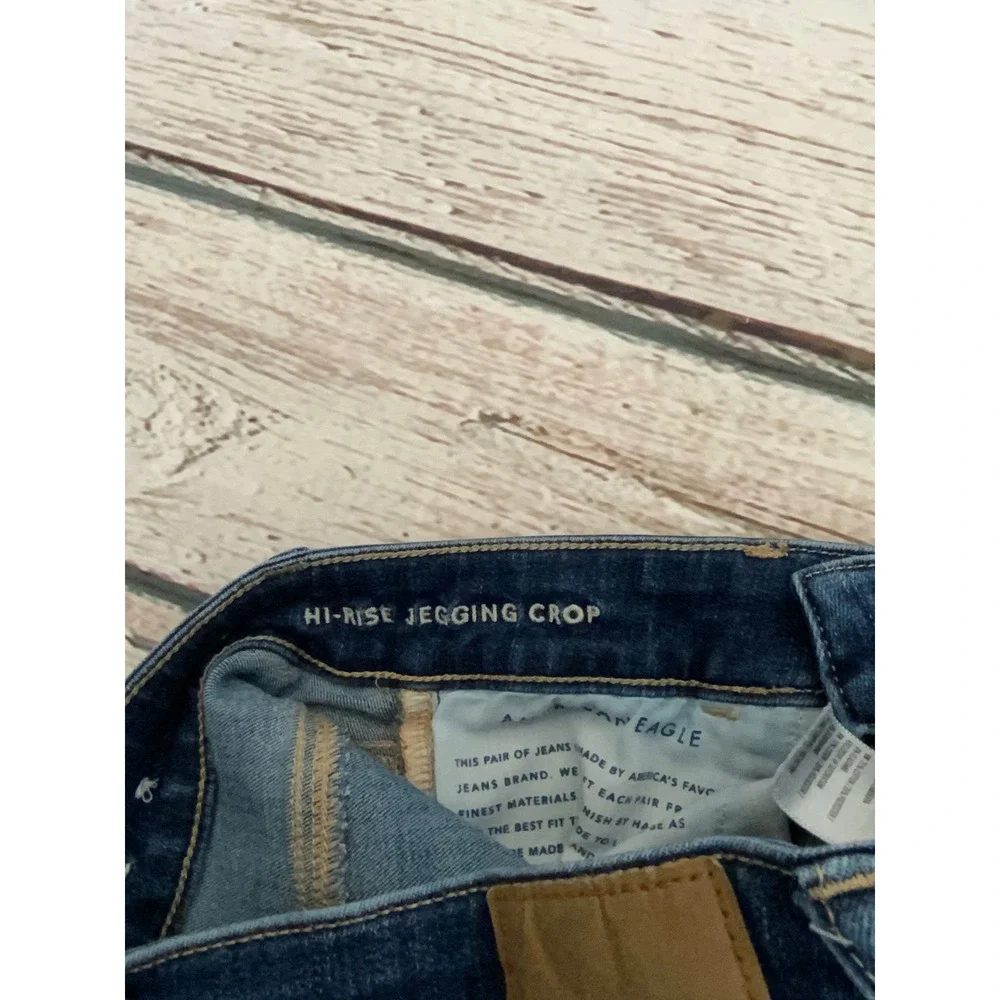 American Eagle Hi-Rise Jegging‎ Crop Dark Wash Raw Hem Jeans Size 0 Regular